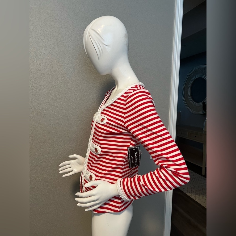 NWT Katherine New York Red & White Striped Nautical Theme Knit Jacket size S - Picture 5 of 11